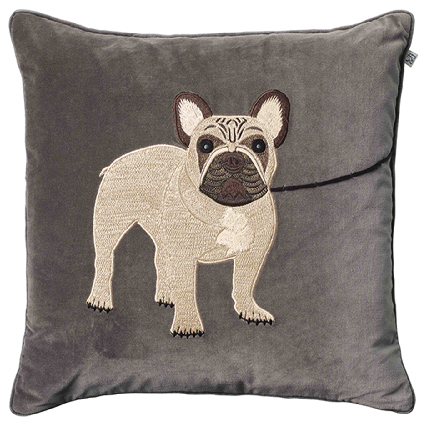 Embroidered French Bull Dog Kuddfodral 50x50 cm, Grey