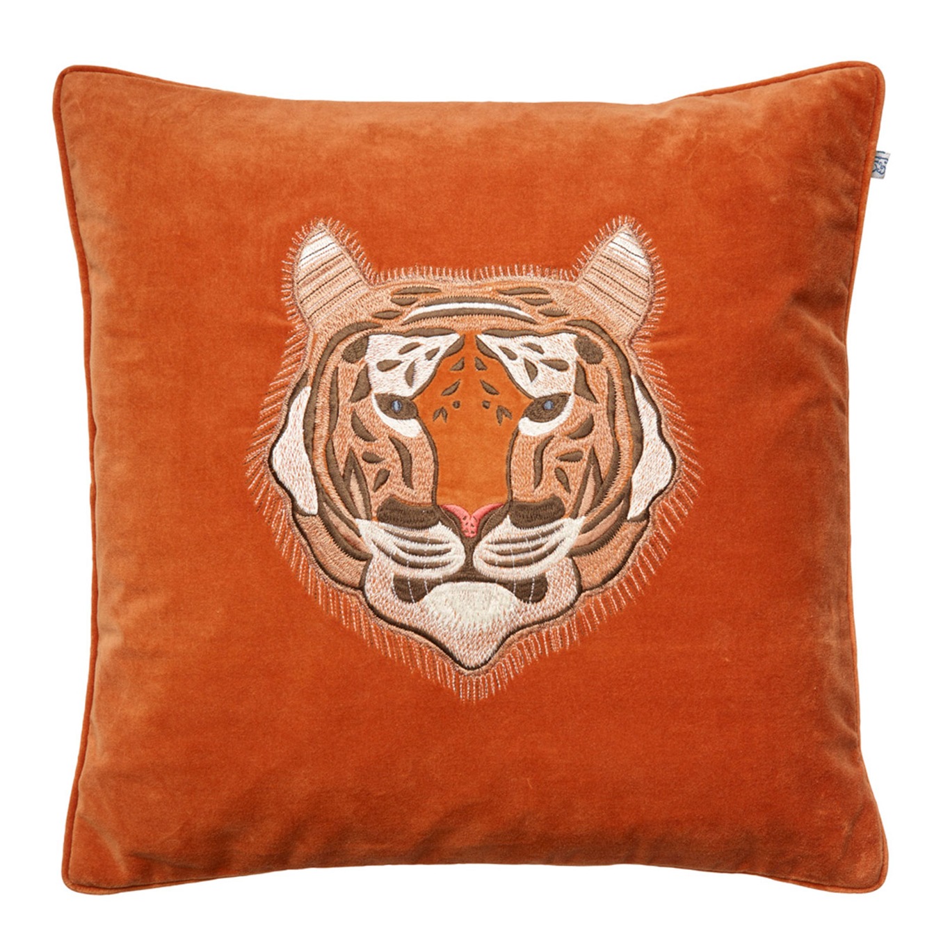 Embroidered Tiger Velvet Kuddfodral 50x50 cm Orange