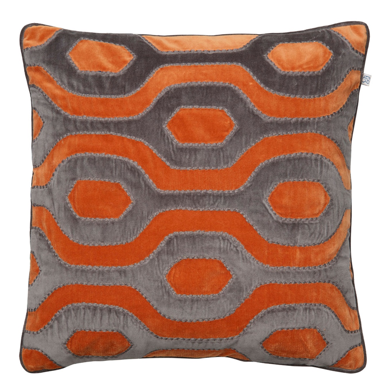 Varanasi Velvet Cushion Cover 50x50 cm, Orange/ Grå