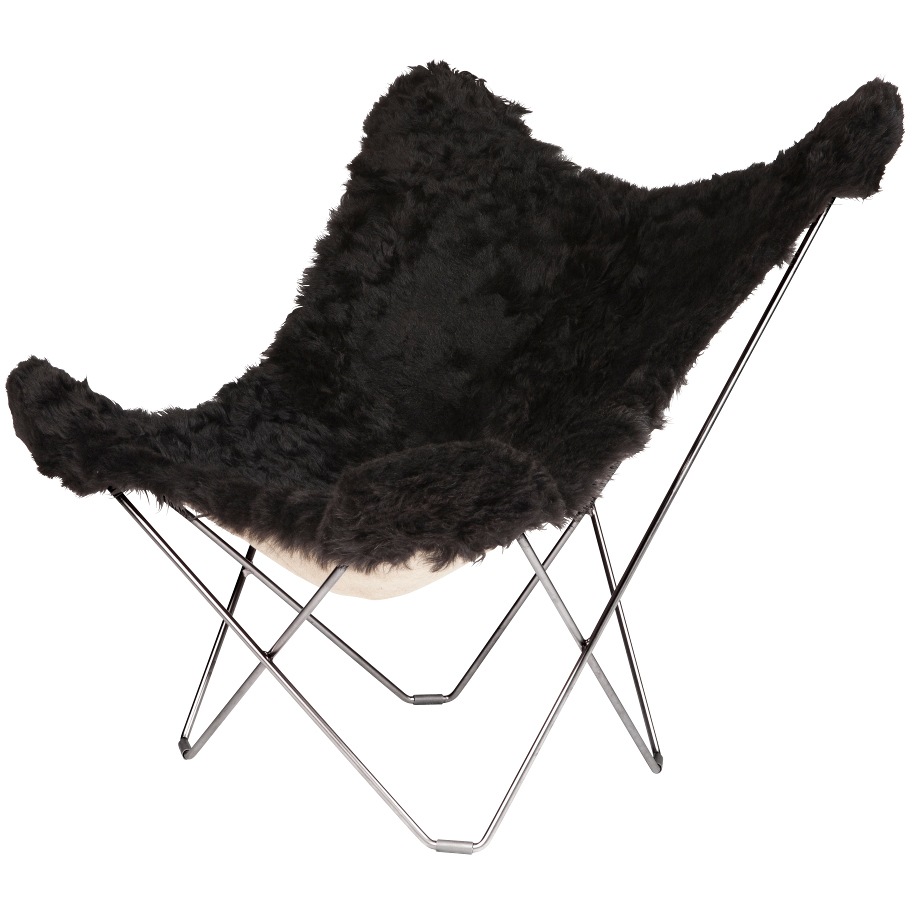 Iceland Mariposa Butterfly Chair, Shorn Black/Chrome