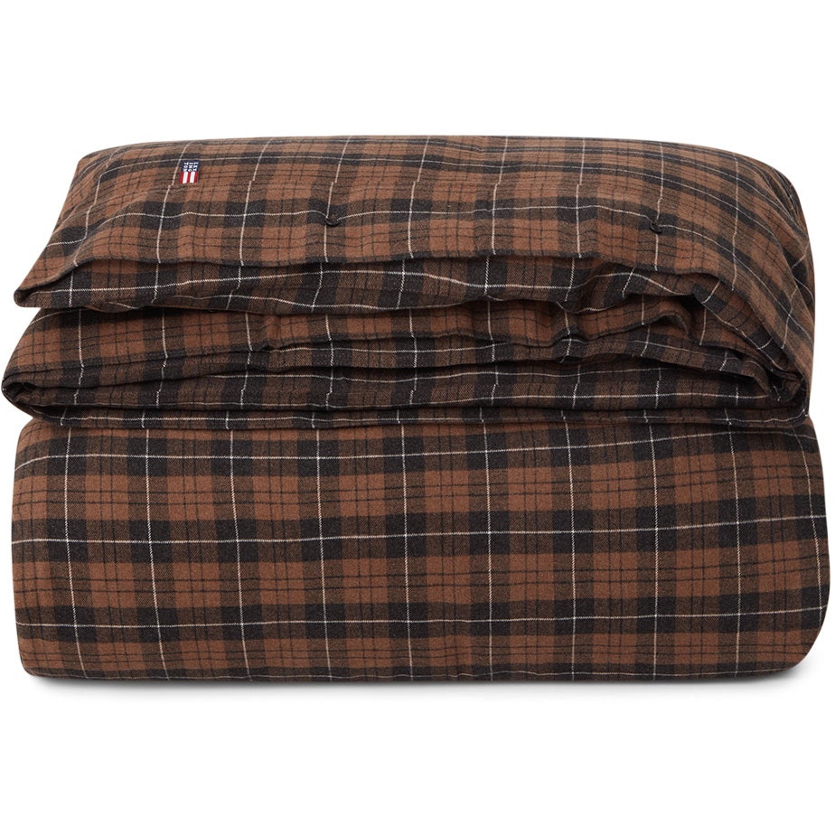 Brown/Dk Gray Checked Cotton Flannel Duvet Cover