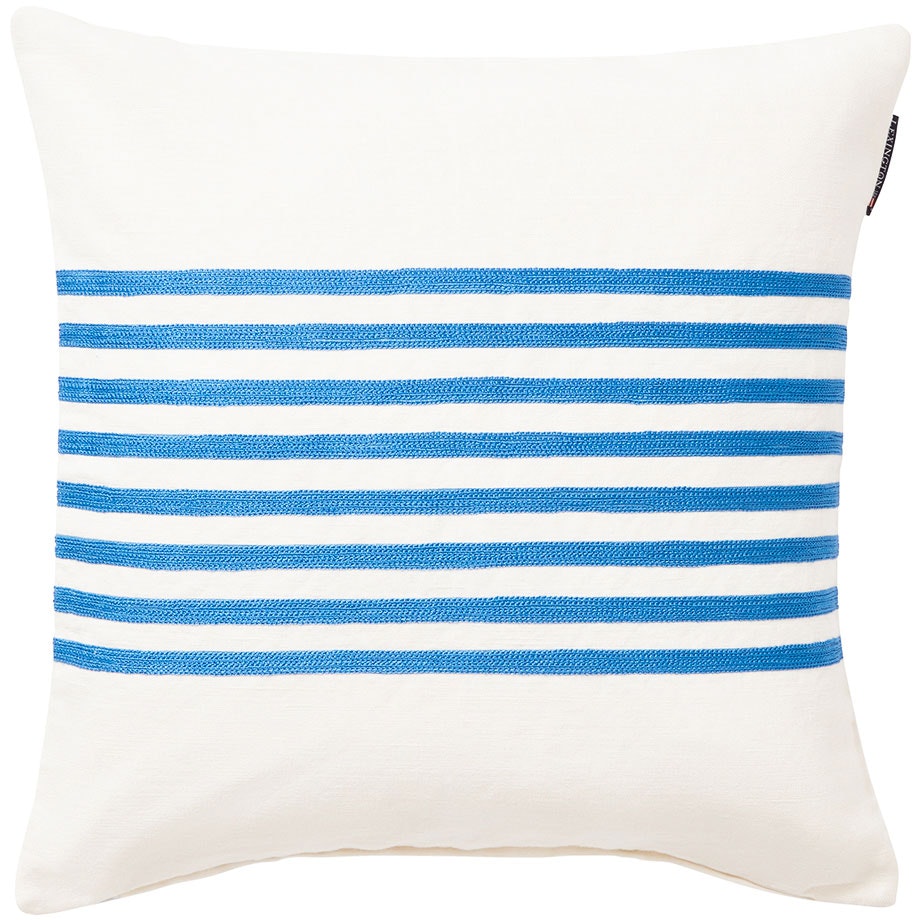 Embroidery Striped Linen/Cotton Kuddfodral 50x50 cm, Blå/Off-white