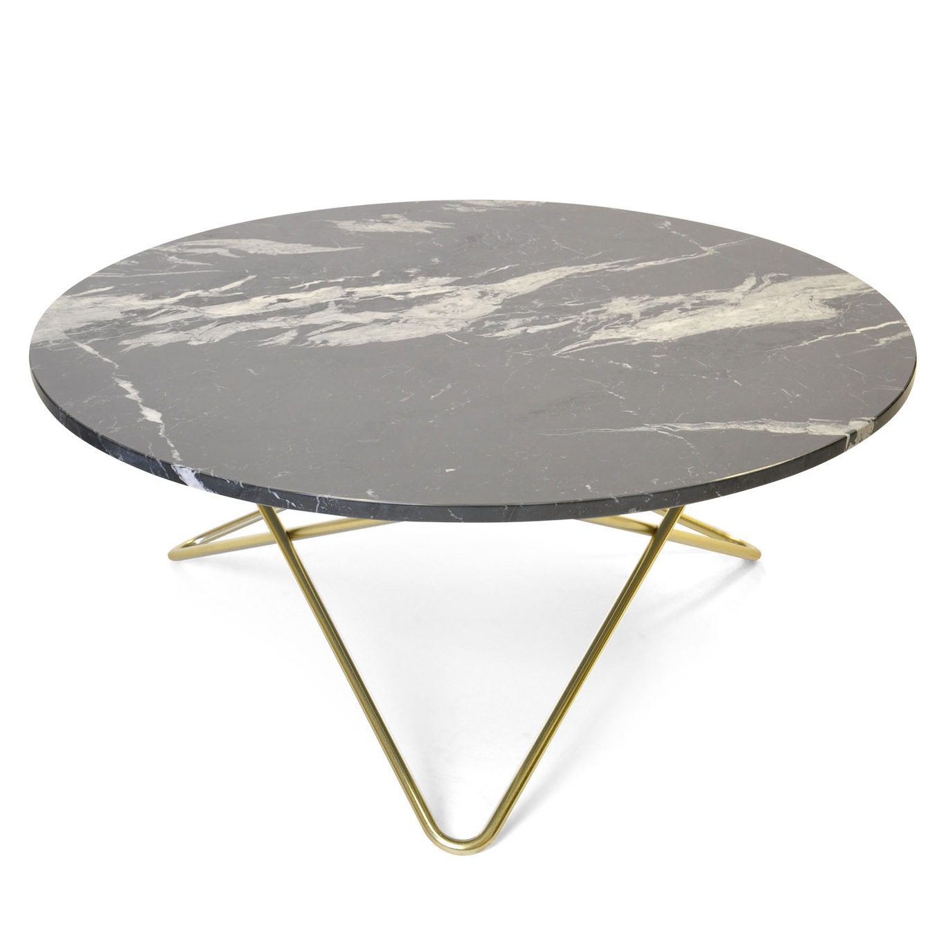 Large O Table Soffbord Ø100 cm, Mässing/Svart marmor