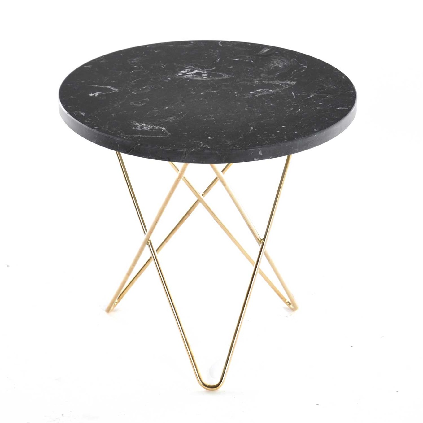 Mini O Table Sidobord Ø40 cm, Mässing/Svart marmor