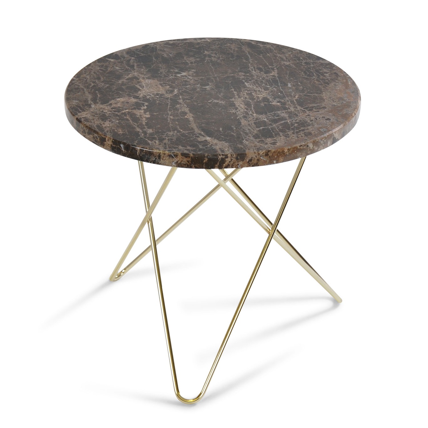 Mini O Table Sidobord Ø40 cm, Mässing/Brun marmor