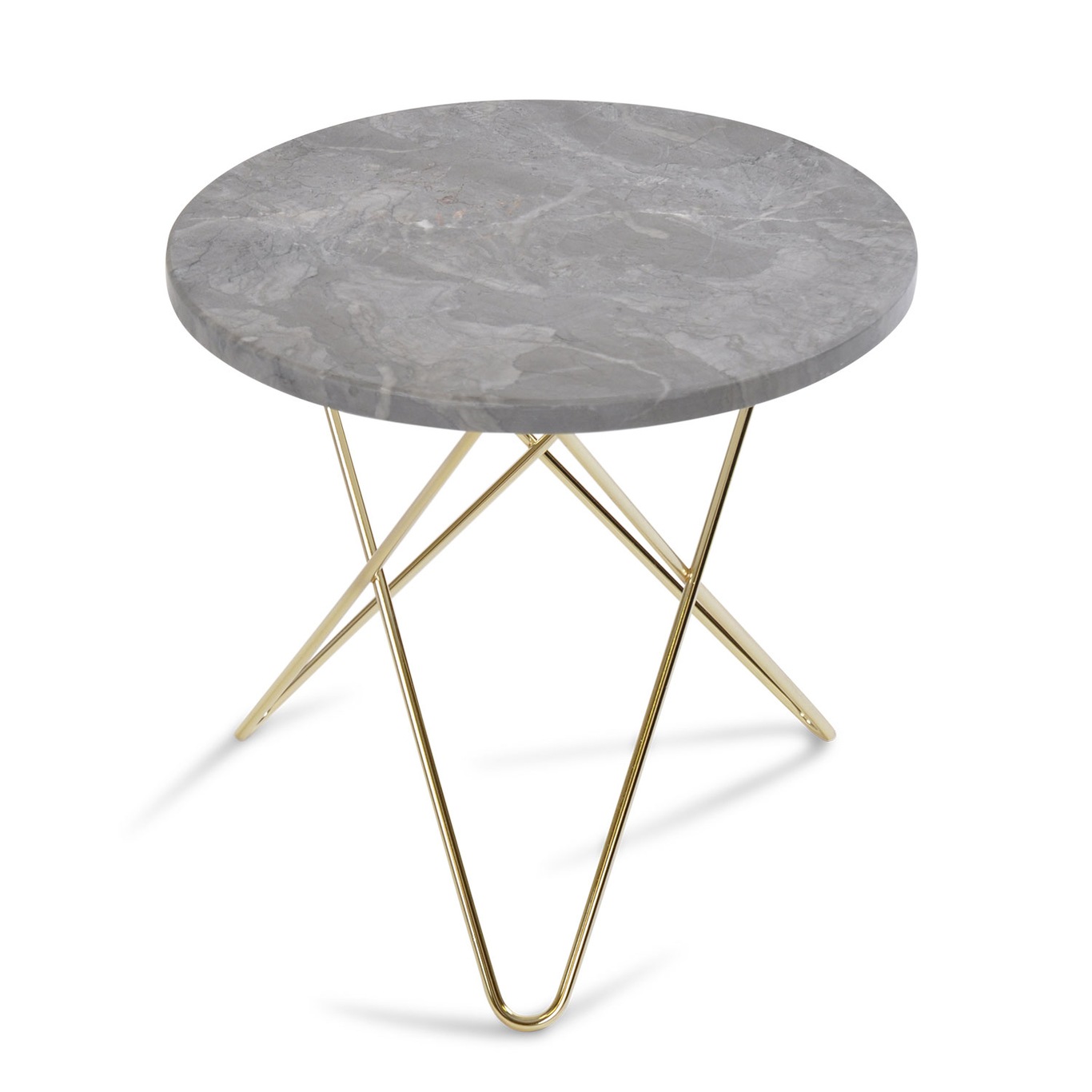 Mini O Table Sidobord Ø40 cm, Mässing/Grå marmor