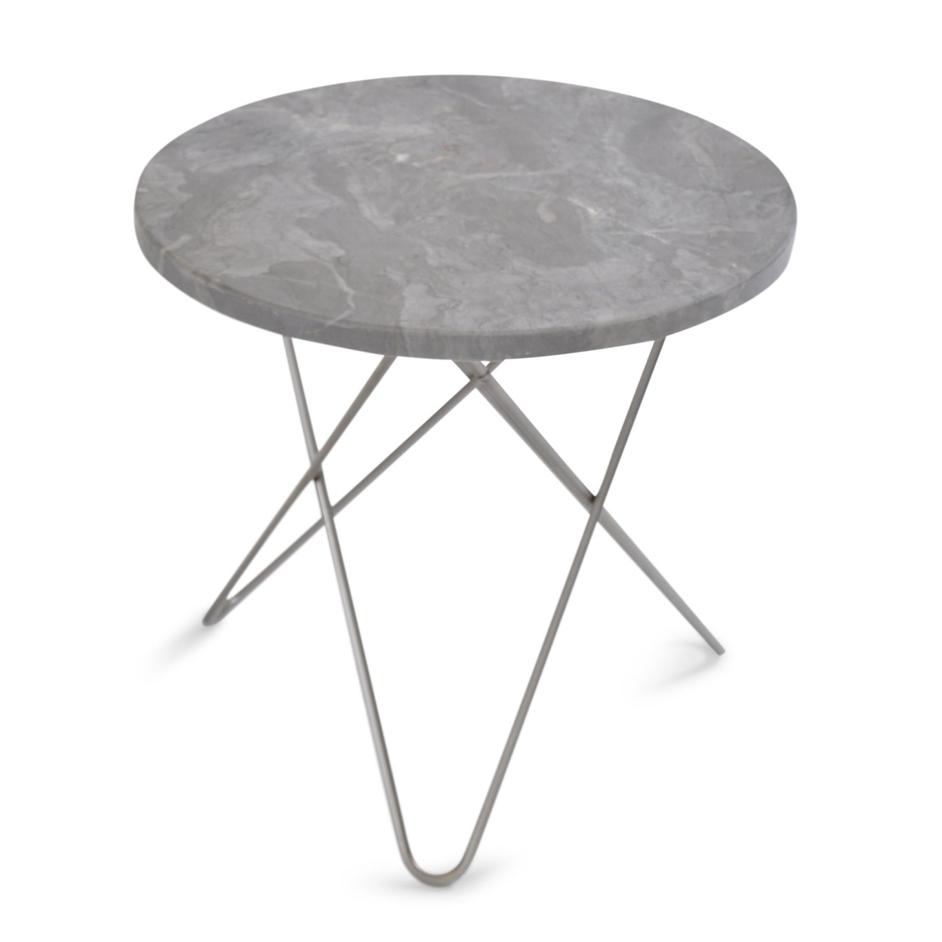 Mini O Table Sidobord Ø40 cm, Stål/Grå marmor