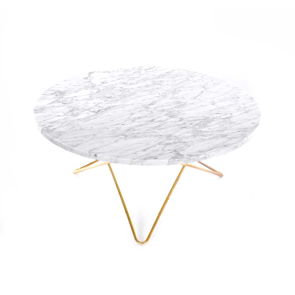 O Table Soffbord Ø80 cm, Mässing/Vit marmor