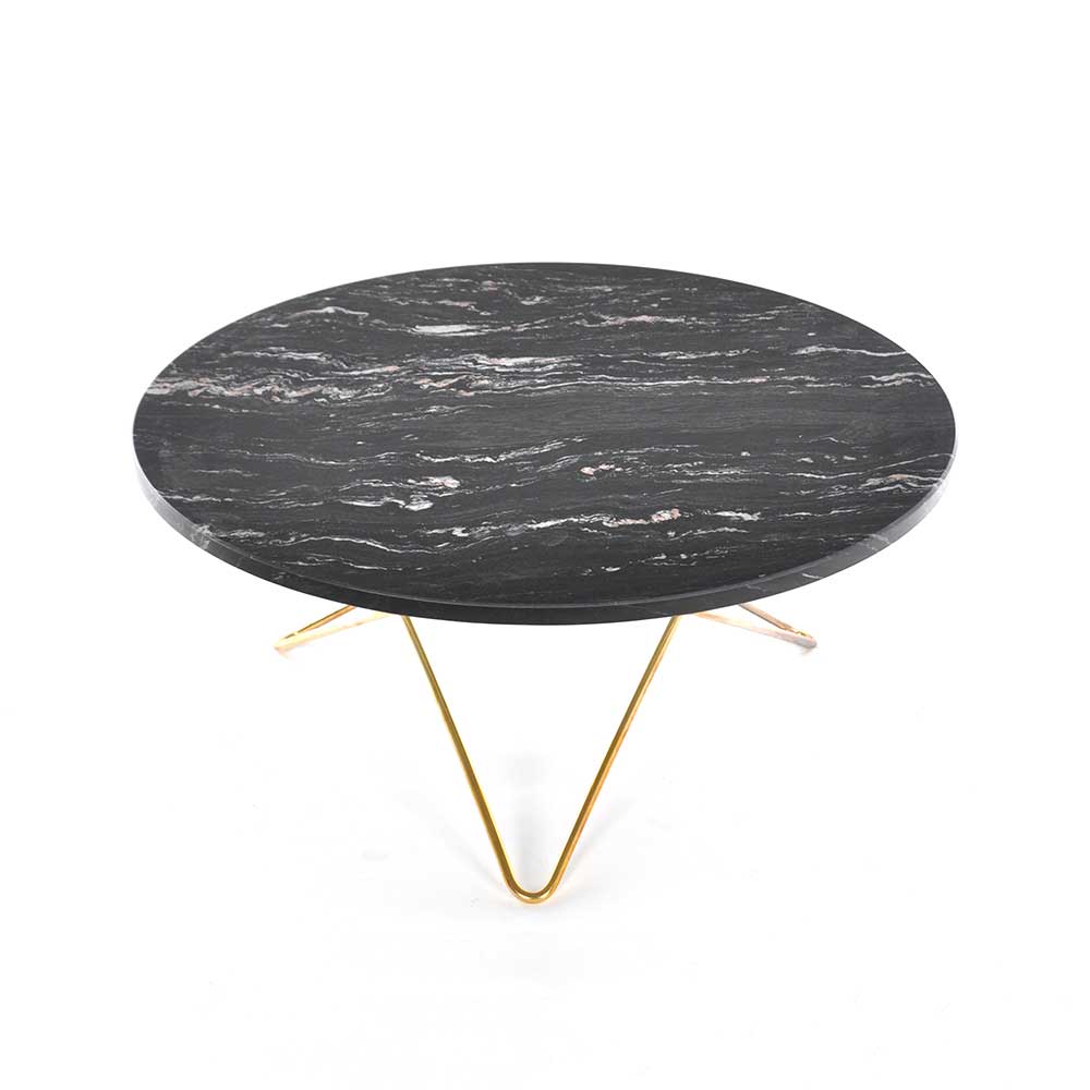 O Table Soffbord Ø80 cm, Mässing/Svart marmor