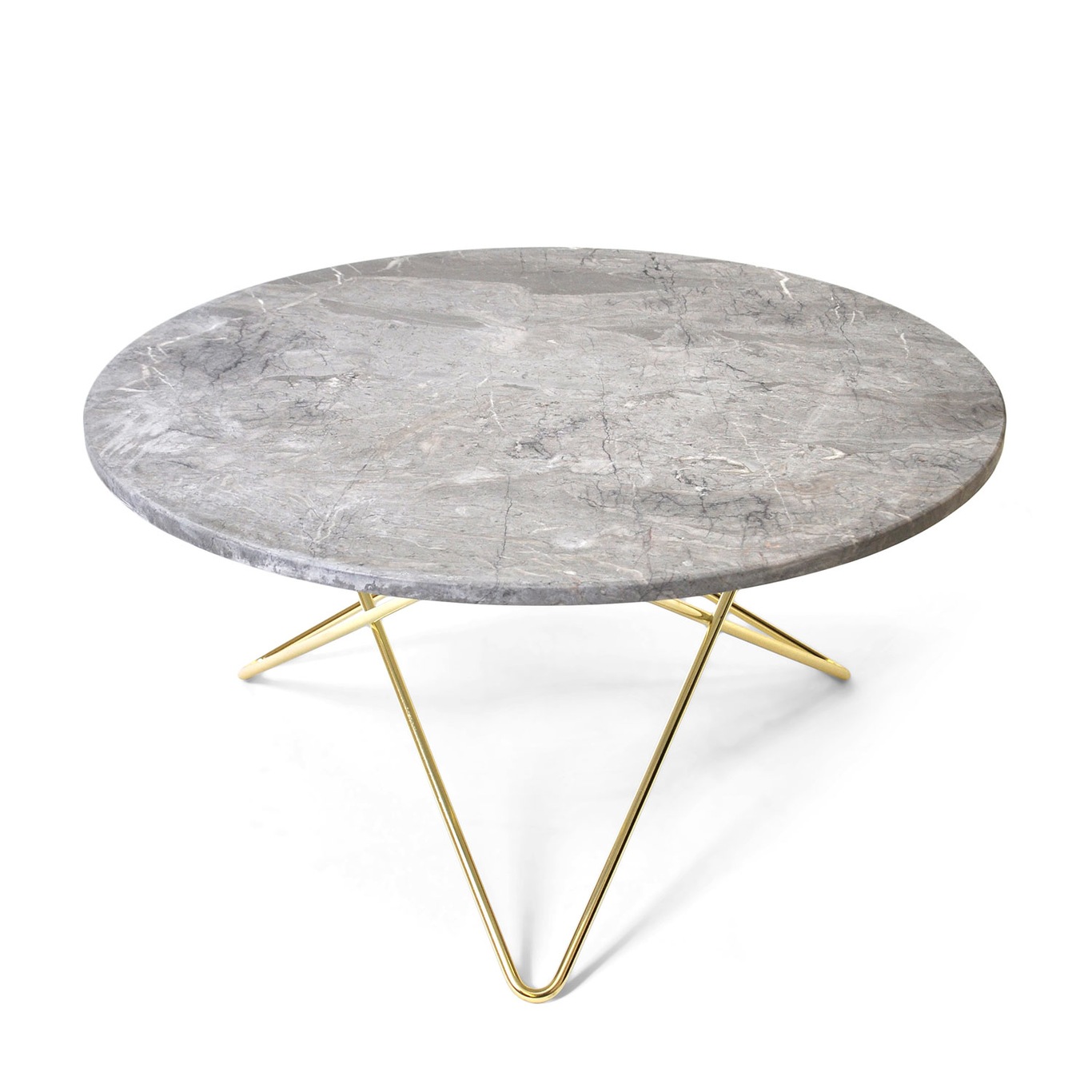 O Table Soffbord Ø80 cm, Mässing/Grå marmor