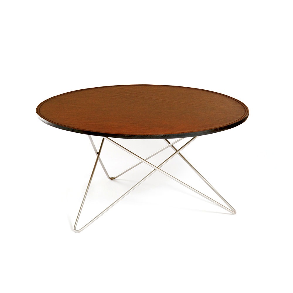 O Table Soffbord Ø80 cm, Stål/Konjak läder