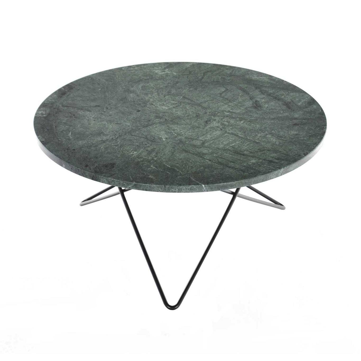 O Table Soffbord Ø80 cm, Svart/Grön marmor