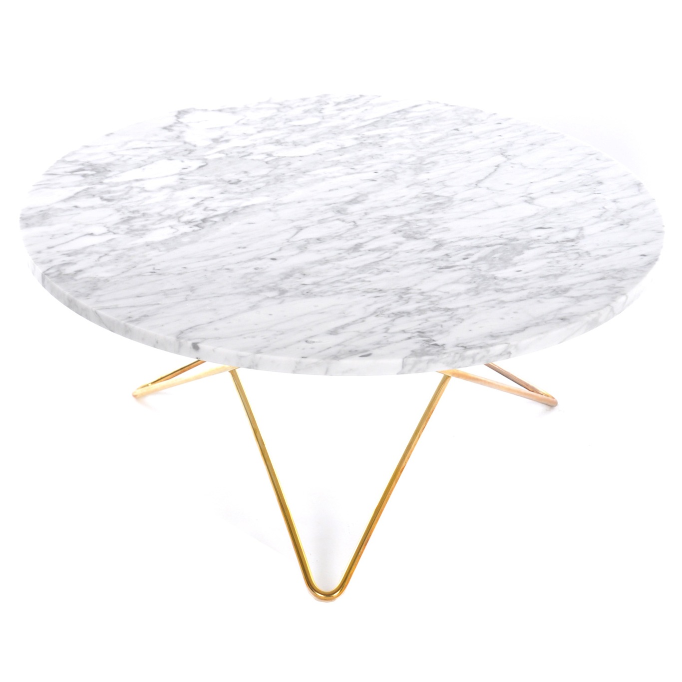 O Table Soffbord Ø80 cm, Mässing/Vit matt marmor