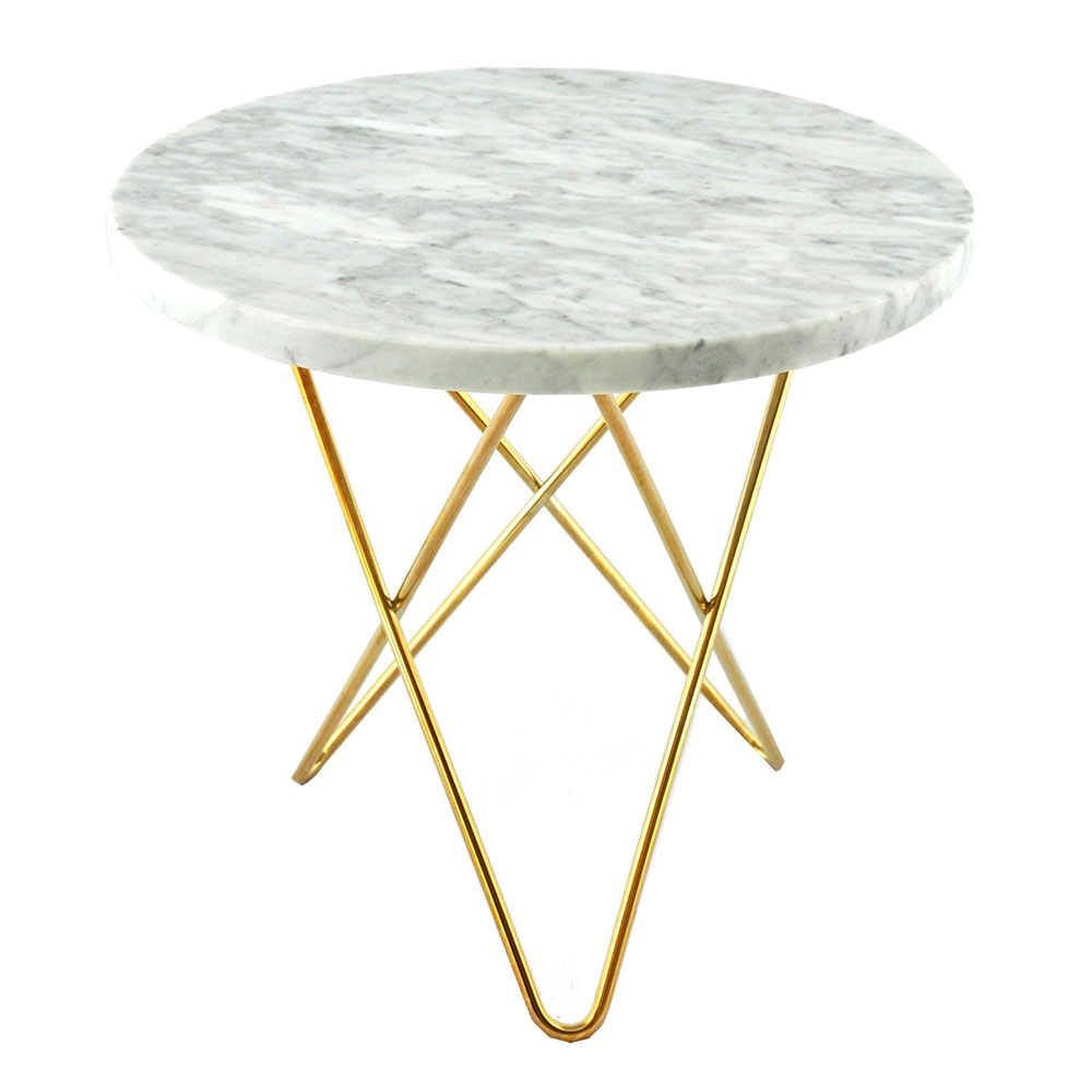 Tall Mini O Table Sidobord Ø50 cm, Mässing/Vit marmor